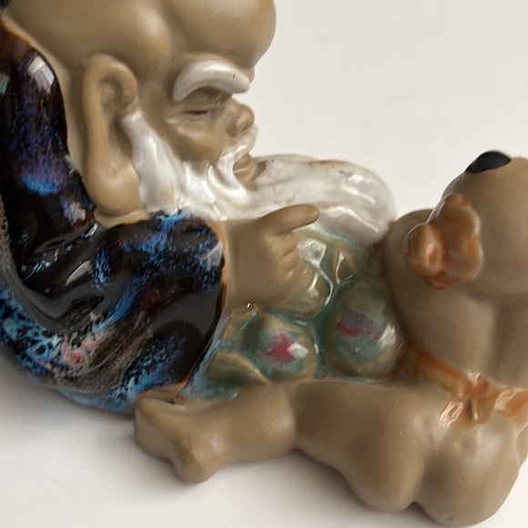 Old Chinese Dynasty Wu Cai Porcelain‎ Feng Shui Tong Zi Kid Boy Peach Statue 7” - Picture 4 of 9